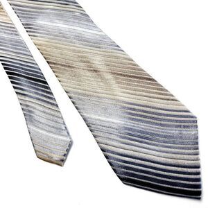 Calvin Klein Grey Beige Silk Tie Woven‎ Long Striped